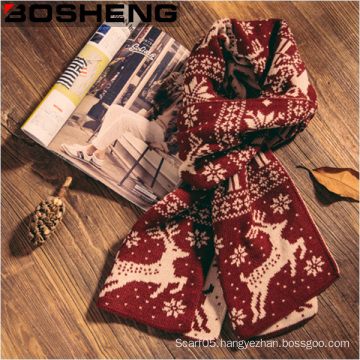 Women′s Christmas Winter Multi-Color Patterned Reversible Knit Wool Scarf